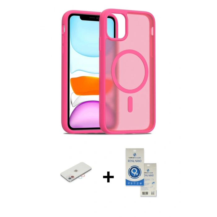 MARSİLYAN™- iPhone 11 Kılıf Siluet Minimal Prime - Şeffaf Royal Nano Ekran Koruyucu + Renkli Kamera Lens Koruma Cam - PE
