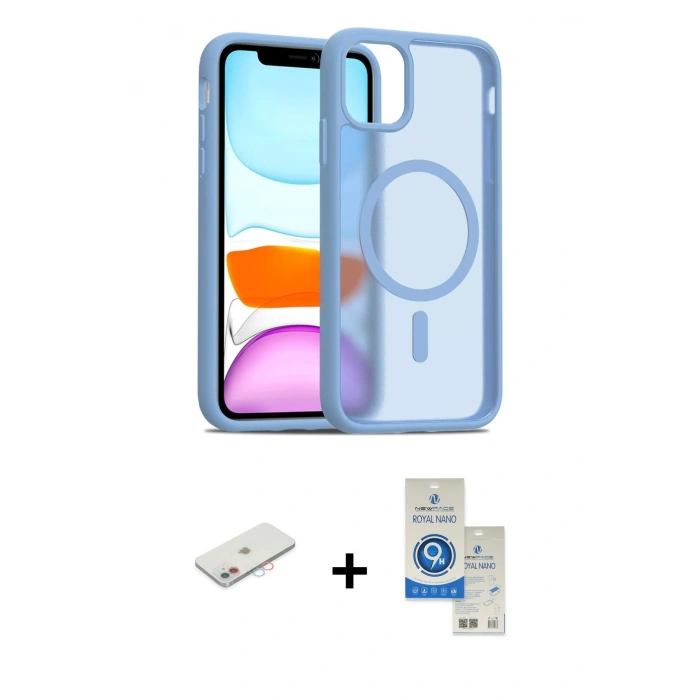 MARSİLYAN™- iPhone 11 Kılıf Siluet Minimal Prime - Şeffaf Royal Nano Ekran Koruyucu + Renkli Kamera Lens Koruma Cam - PE