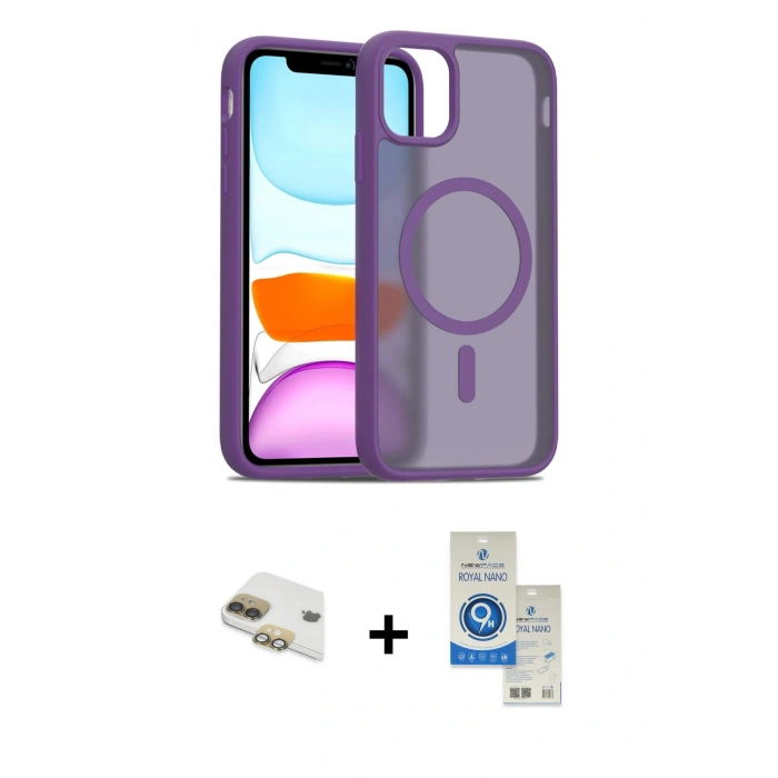 MARSİLYAN™- iPhone 11 Kılıf Siluet Minimal Prime - Şeffaf Royal Nano Ekran Koruyucu + Pers Alüminyum Kamera Lens - GD