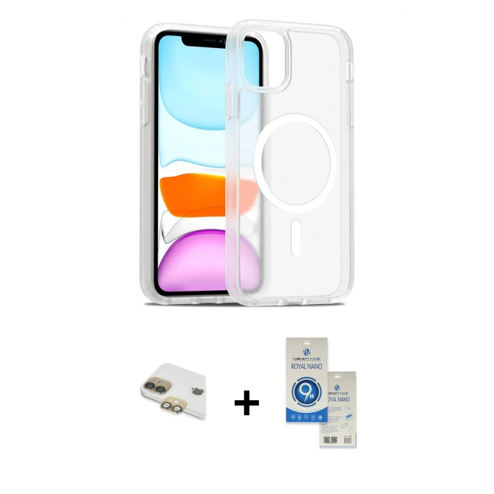MARSİLYAN™- iPhone 11 Kılıf Siluet Minimal Prime - Şeffaf Royal Nano Ekran Koruyucu + Pers Alüminyum Kamera Lens - GD
