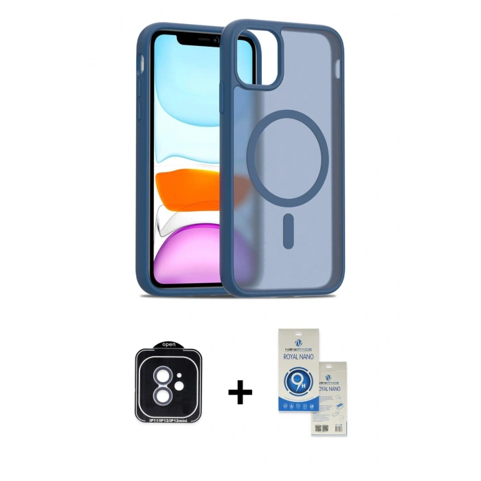 MARSİLYAN™- iPhone 11 Kılıf Siluet Minimal Prime - Şeffaf Royal Nano Ekran Koruyucu + PVD Metal Kamera Lens - MI