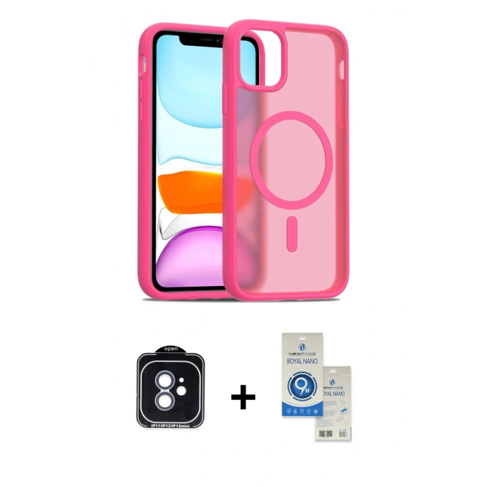 MARSİLYAN™- iPhone 11 Kılıf Siluet Minimal Prime - Şeffaf Royal Nano Ekran Koruyucu + PVD Metal Kamera Lens - MI
