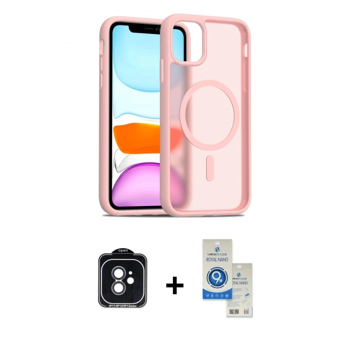MARSİLYAN™- iPhone 11 Kılıf Siluet Minimal Prime - Şeffaf Royal Nano Ekran Koruyucu + PVD Metal Kamera Lens - SH