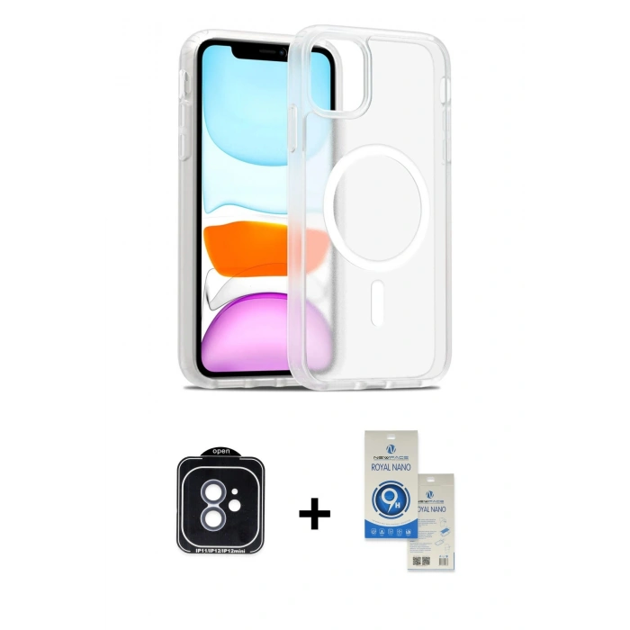 MARSİLYAN™- iPhone 11 Kılıf Siluet Minimal Prime - Şeffaf Royal Nano Ekran Koruyucu + PVD Metal Kamera Lens - MI