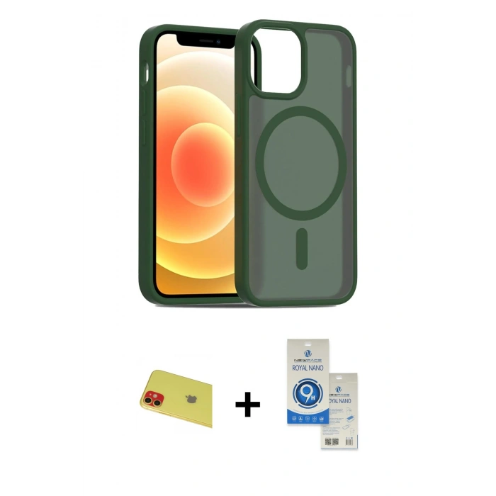 MARSİLYAN™- iPhone 11 Kılıf Siluet Minimal Prime - Şeffaf Royal Nano Ekran Koruyucu + Rainbow Kamera Lens Koruma Cam - KI