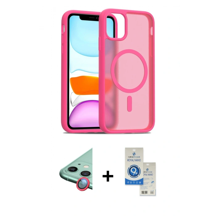 MARSİLYAN™- iPhone 11 Kılıf Siluet Minimal Prime - Şeffaf Royal Nano Ekran Koruyucu + Raze Metal Kamera Lens - KI
