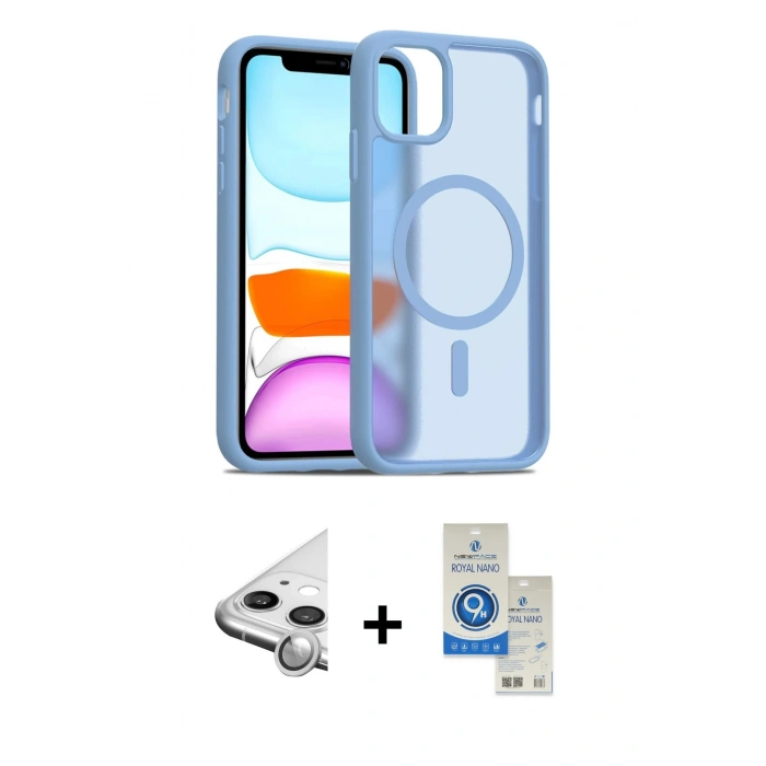 MARSİLYAN™- iPhone 11 Kılıf Siluet Minimal Prime - Şeffaf Royal Nano Ekran Koruyucu + Raze Metal Kamera Lens - GS