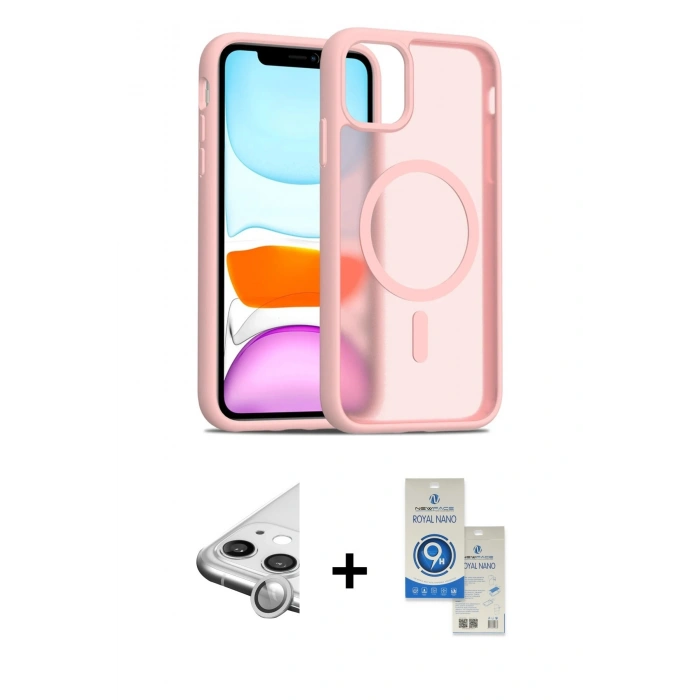 MARSİLYAN™- iPhone 11 Kılıf Siluet Minimal Prime - Şeffaf Royal Nano Ekran Koruyucu + Raze Metal Kamera Lens - GS