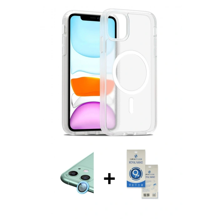 MARSİLYAN™- iPhone 11 Kılıf Siluet Minimal Prime - Şeffaf Royal Nano Ekran Koruyucu + Raze Metal Kamera Lens - MI
