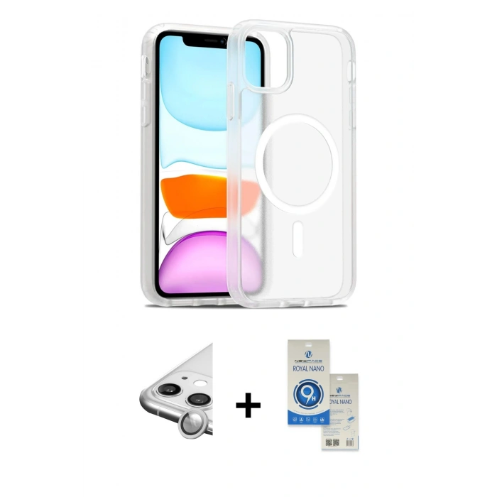 MARSİLYAN™- iPhone 11 Kılıf Siluet Minimal Prime - Şeffaf Royal Nano Ekran Koruyucu + Raze Metal Kamera Lens - GS