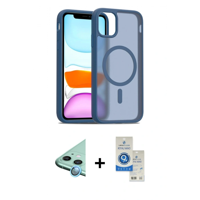 MARSİLYAN™- iPhone 11 Kılıf Siluet Minimal Prime - Şeffaf Royal Nano Ekran Koruyucu + Raze Metal Kamera Lens - MI