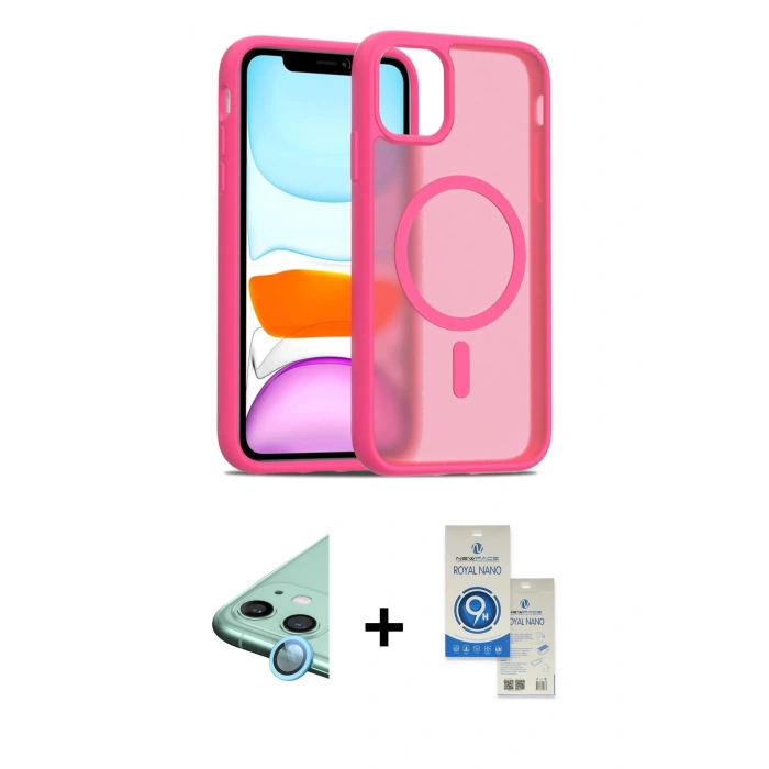 MARSİLYAN™- iPhone 11 Kılıf Siluet Minimal Prime - Şeffaf Royal Nano Ekran Koruyucu + Raze Metal Kamera Lens - MI