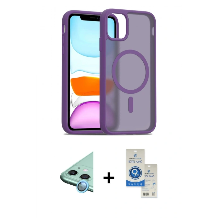 MARSİLYAN™- iPhone 11 Kılıf Siluet Minimal Prime - Şeffaf Royal Nano Ekran Koruyucu + Raze Metal Kamera Lens - MI