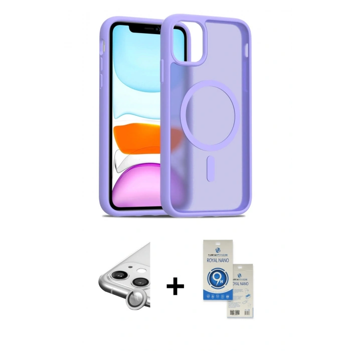 MARSİLYAN™- iPhone 11 Kılıf Siluet Minimal Prime - Şeffaf Royal Nano Ekran Koruyucu + Raze Metal Kamera Lens - GS