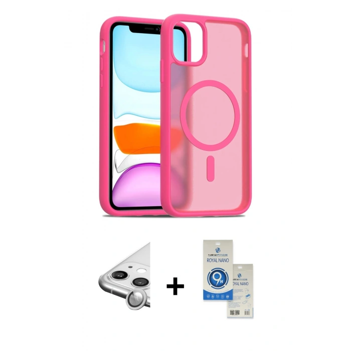 MARSİLYAN™- iPhone 11 Kılıf Siluet Minimal Prime - Şeffaf Royal Nano Ekran Koruyucu + Raze Metal Kamera Lens - GS