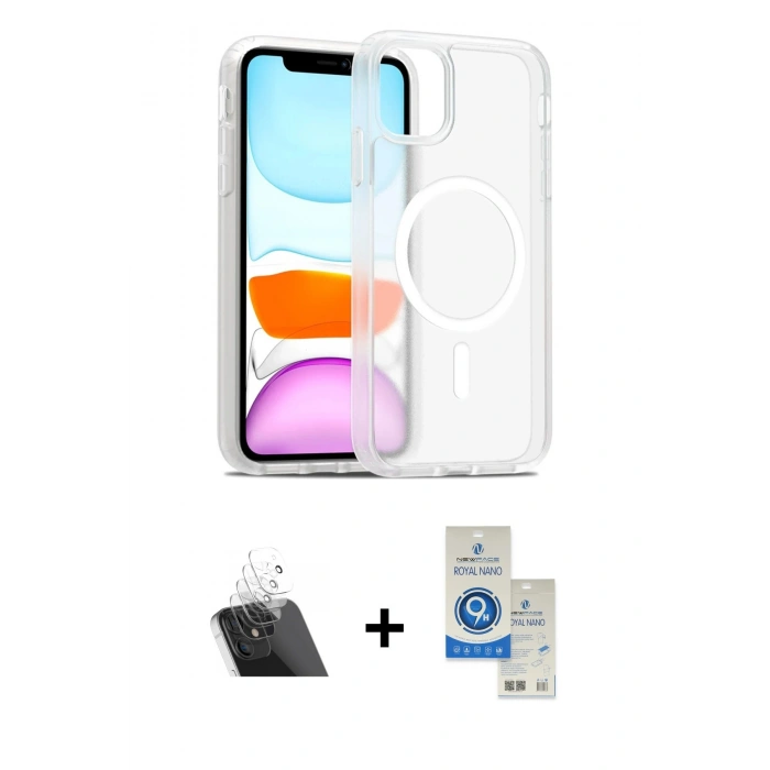 MARSİLYAN™- iPhone 11 Kılıf Siluet Minimal Prime - Şeffaf Royal Nano Ekran Koruyucu + Kamera Lens Koruma Cam - SF