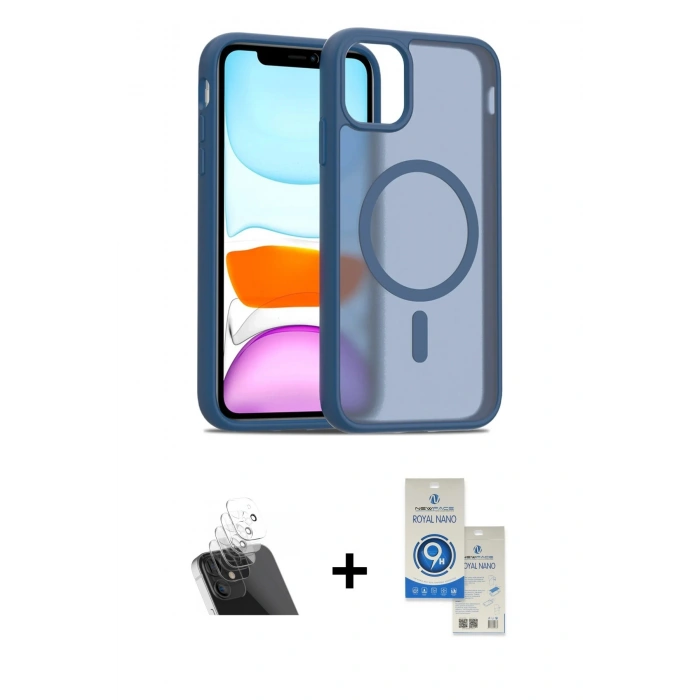 MARSİLYAN™- iPhone 11 Kılıf Siluet Minimal Prime - Şeffaf Royal Nano Ekran Koruyucu + Kamera Lens Koruma Cam - SF