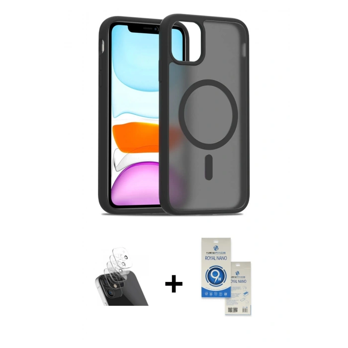 MARSİLYAN™- iPhone 11 Kılıf Siluet Minimal Prime - Şeffaf Royal Nano Ekran Koruyucu + Kamera Lens Koruma Cam - SF
