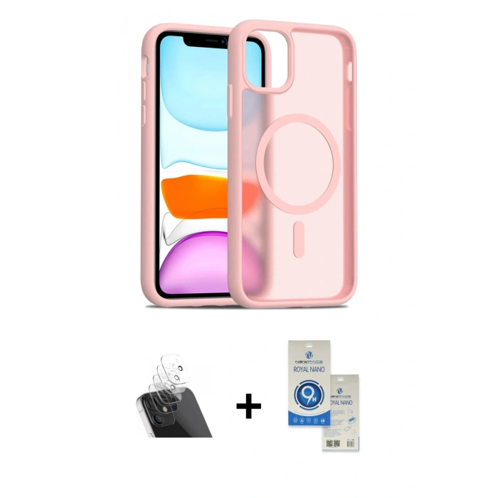 MARSİLYAN™- iPhone 11 Kılıf Siluet Minimal Prime - Şeffaf Royal Nano Ekran Koruyucu + Kamera Lens Koruma Cam - SF