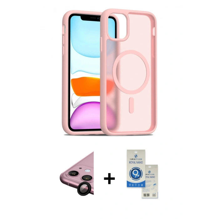 MARSİLYAN™- iPhone 11 Kılıf Siluet Minimal Prime - Şeffaf Royal Nano Ekran Koruyucu + Raze Metal Kamera Lens - SH
