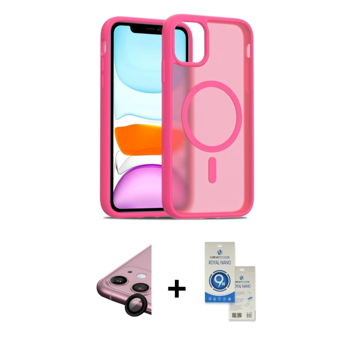 MARSİLYAN™- iPhone 11 Kılıf Siluet Minimal Prime - Şeffaf Royal Nano Ekran Koruyucu + Raze Metal Kamera Lens - SH