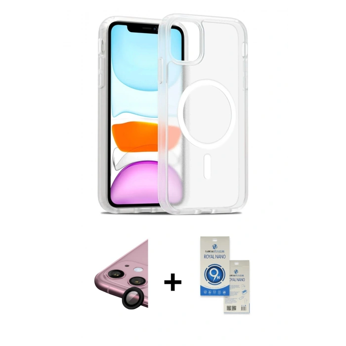 MARSİLYAN™- iPhone 11 Kılıf Siluet Minimal Prime - Şeffaf Royal Nano Ekran Koruyucu + Raze Metal Kamera Lens - SH