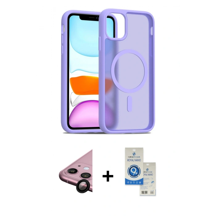 MARSİLYAN™- iPhone 11 Kılıf Siluet Minimal Prime - Şeffaf Royal Nano Ekran Koruyucu + Raze Metal Kamera Lens - SH