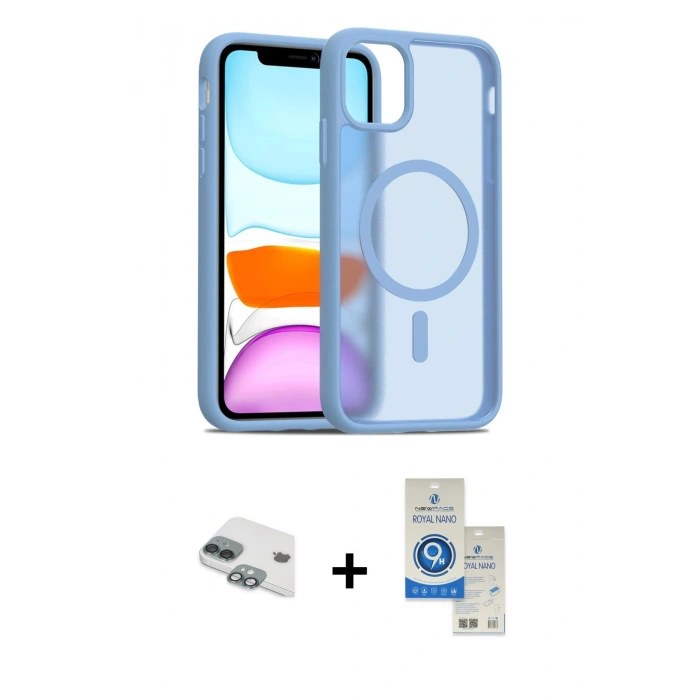 MARSİLYAN™- iPhone 11 Kılıf Siluet Minimal Prime - Şeffaf Royal Nano Ekran Koruyucu + Pers Alüminyum Kamera Lens - YL