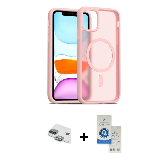 MARSİLYAN™- iPhone 11 Kılıf Siluet Minimal Prime - Şeffaf Royal Nano Ekran Koruyucu + Pers Alüminyum Kamera Lens - YL