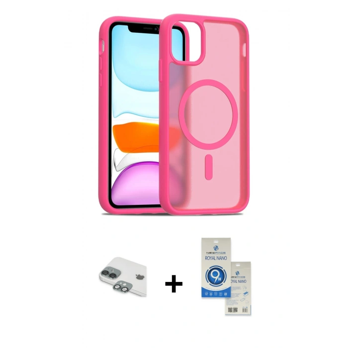 MARSİLYAN™- iPhone 11 Kılıf Siluet Minimal Prime - Şeffaf Royal Nano Ekran Koruyucu + Pers Alüminyum Kamera Lens - YL
