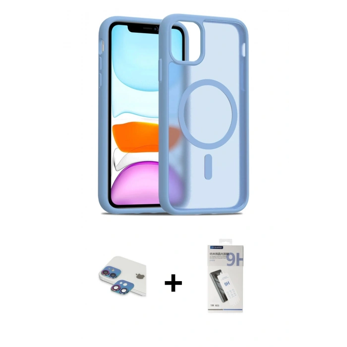 MARSİLYAN™- iPhone 11 Kılıf Siluet Minimal Prime - Şeffaf Uv Polymer Nano Ekran Koruyucu + Pers Alüminyum Kamera Lens - GI