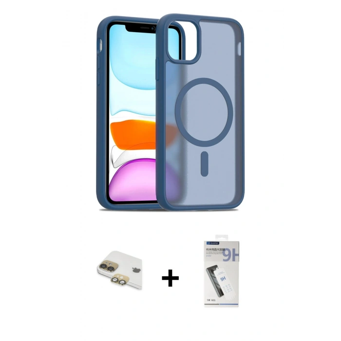 MARSİLYAN™- iPhone 11 Kılıf Siluet Minimal Prime - Şeffaf Uv Polymer Nano Ekran Koruyucu + Pers Alüminyum Kamera Lens - GD