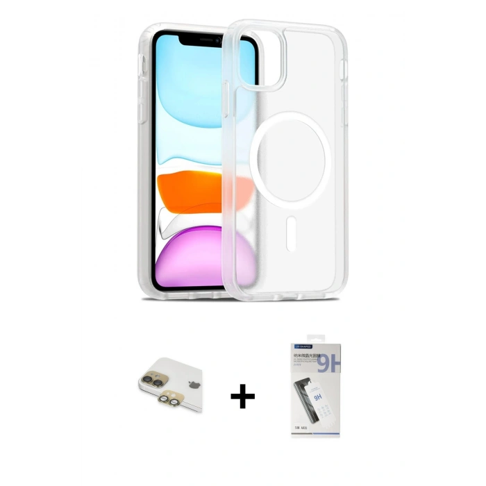MARSİLYAN™- iPhone 11 Kılıf Siluet Minimal Prime - Şeffaf Uv Polymer Nano Ekran Koruyucu + Pers Alüminyum Kamera Lens - GD