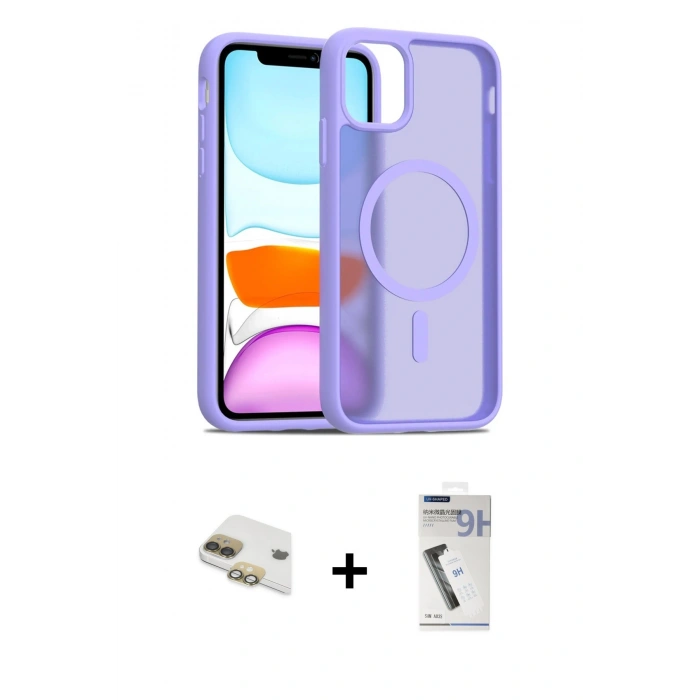 MARSİLYAN™- iPhone 11 Kılıf Siluet Minimal Prime - Şeffaf Uv Polymer Nano Ekran Koruyucu + Pers Alüminyum Kamera Lens - GD
