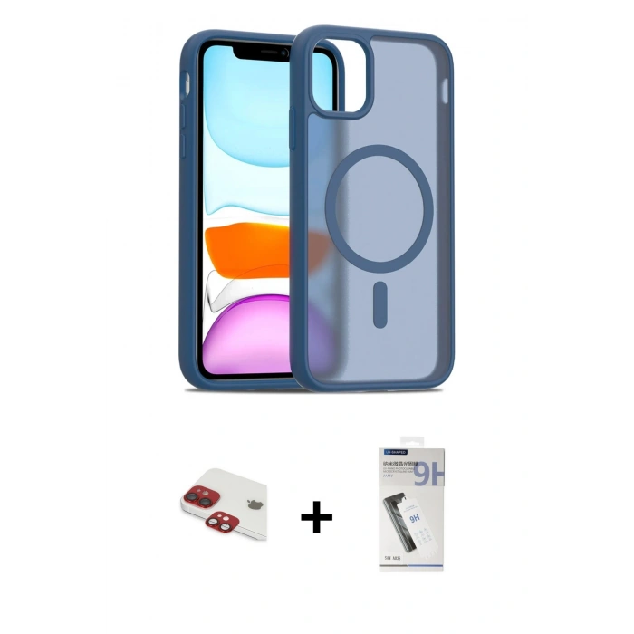 MARSİLYAN™- iPhone 11 Kılıf Siluet Minimal Prime - Şeffaf Uv Polymer Nano Ekran Koruyucu + Pers Alüminyum Kamera Lens - KI