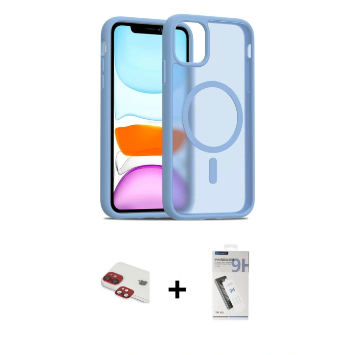 MARSİLYAN™- iPhone 11 Kılıf Siluet Minimal Prime - Şeffaf Uv Polymer Nano Ekran Koruyucu + Pers Alüminyum Kamera Lens - KI