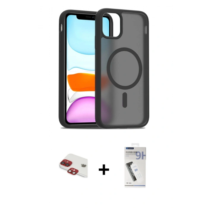 MARSİLYAN™- iPhone 11 Kılıf Siluet Minimal Prime - Şeffaf Uv Polymer Nano Ekran Koruyucu + Pers Alüminyum Kamera Lens - KI