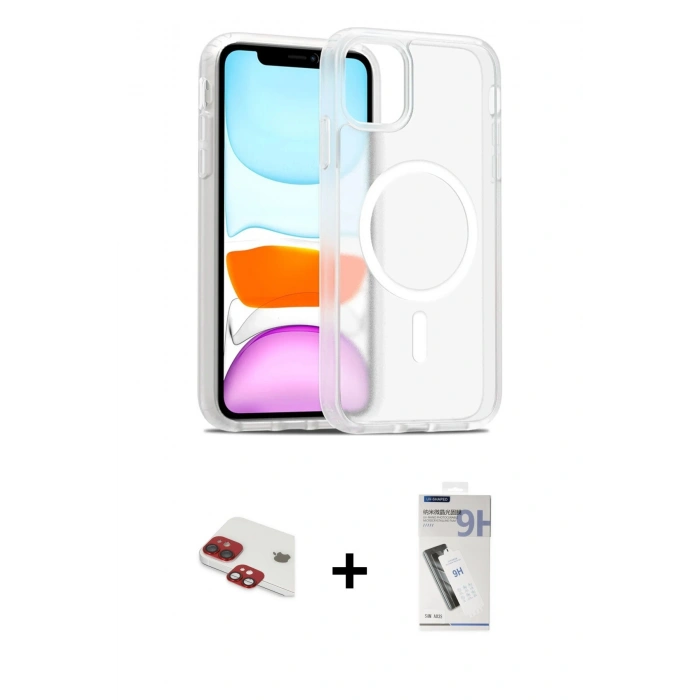 MARSİLYAN™- iPhone 11 Kılıf Siluet Minimal Prime - Şeffaf Uv Polymer Nano Ekran Koruyucu + Pers Alüminyum Kamera Lens - KI