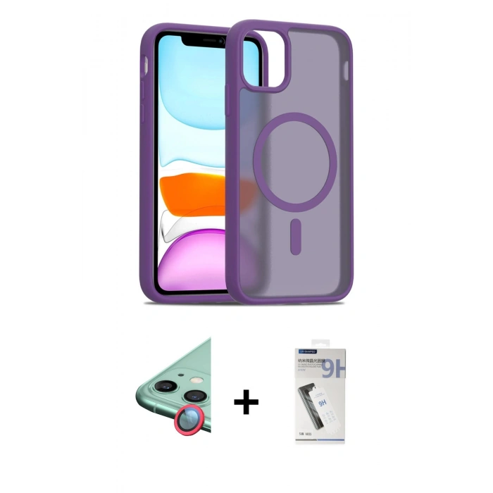MARSİLYAN™- iPhone 11 Kılıf Siluet Minimal Prime - Şeffaf Uv Polymer Nano Ekran Koruyucu + Raze Metal Kamera Lens - KI