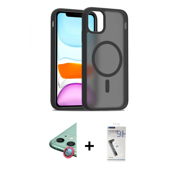 MARSİLYAN™- iPhone 11 Kılıf Siluet Minimal Prime - Şeffaf Uv Polymer Nano Ekran Koruyucu + Raze Metal Kamera Lens - KI