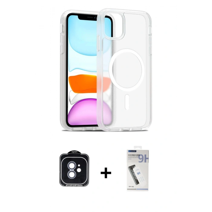 MARSİLYAN™- iPhone 11 Kılıf Siluet Minimal Prime - Şeffaf Uv Polymer Nano Ekran Koruyucu + PVD Metal Kamera Lens - MI