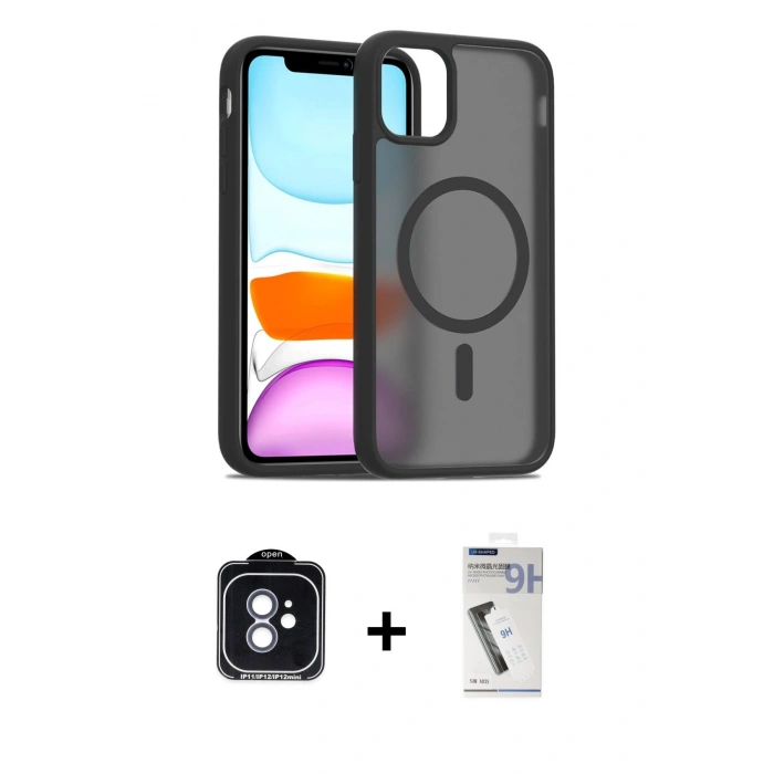 MARSİLYAN™- iPhone 11 Kılıf Siluet Minimal Prime - Şeffaf Uv Polymer Nano Ekran Koruyucu + PVD Metal Kamera Lens - MI