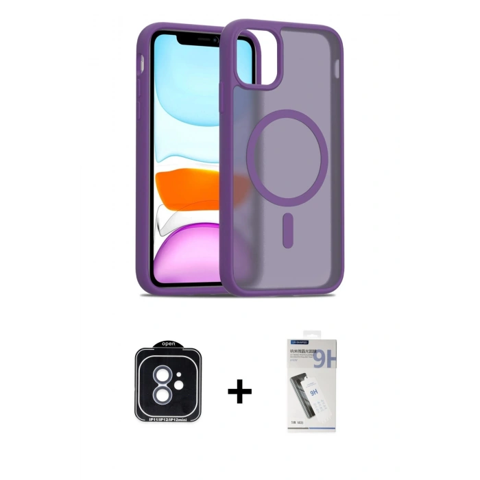 MARSİLYAN™- iPhone 11 Kılıf Siluet Minimal Prime - Şeffaf Uv Polymer Nano Ekran Koruyucu + PVD Metal Kamera Lens - MI