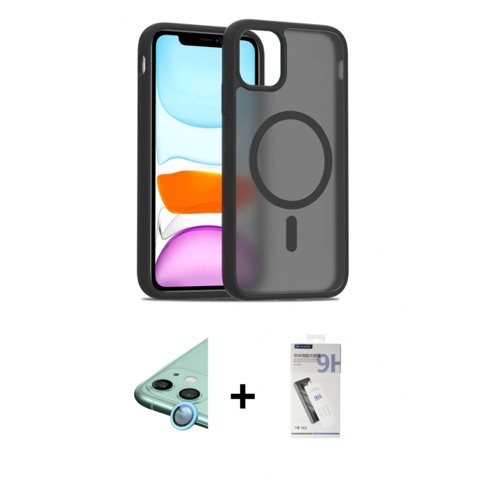 MARSİLYAN™- iPhone 11 Kılıf Siluet Minimal Prime - Şeffaf Uv Polymer Nano Ekran Koruyucu + Raze Metal Kamera Lens - MI