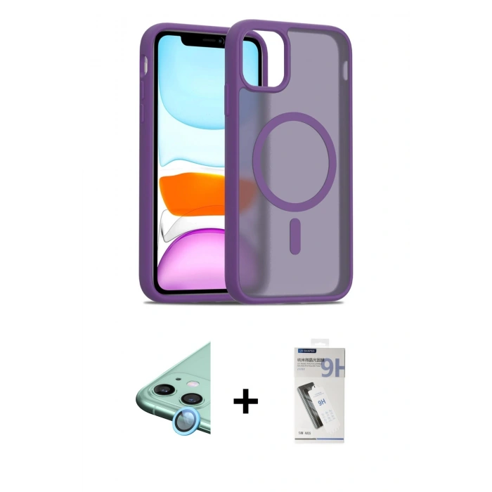 MARSİLYAN™- iPhone 11 Kılıf Siluet Minimal Prime - Şeffaf Uv Polymer Nano Ekran Koruyucu + Raze Metal Kamera Lens - MI