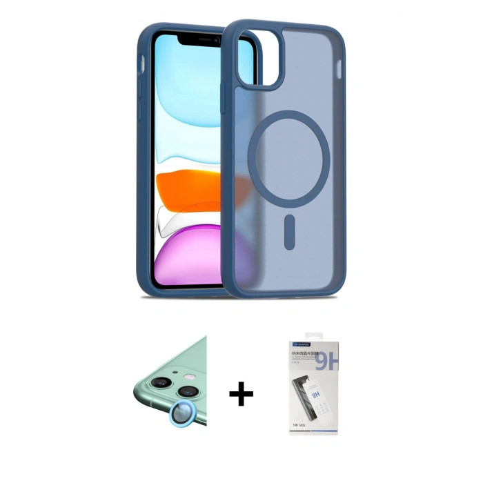 MARSİLYAN™- iPhone 11 Kılıf Siluet Minimal Prime - Şeffaf Uv Polymer Nano Ekran Koruyucu + Raze Metal Kamera Lens - MI