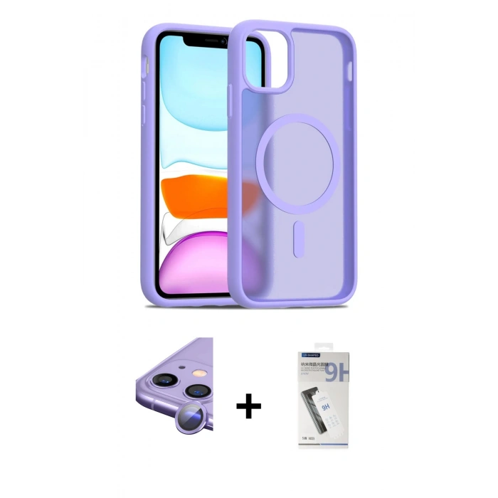 MARSİLYAN™- iPhone 11 Kılıf Siluet Minimal Prime - Şeffaf Uv Polymer Nano Ekran Koruyucu + Raze Metal Kamera Lens - MR