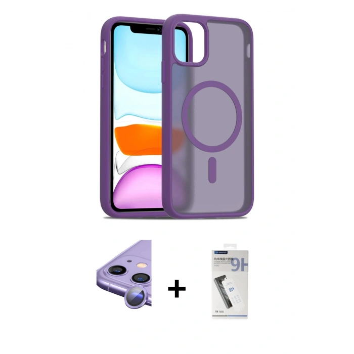 MARSİLYAN™- iPhone 11 Kılıf Siluet Minimal Prime - Şeffaf Uv Polymer Nano Ekran Koruyucu + Raze Metal Kamera Lens - MR