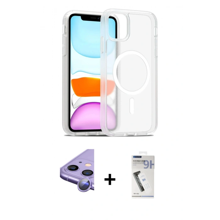 MARSİLYAN™- iPhone 11 Kılıf Siluet Minimal Prime - Şeffaf Uv Polymer Nano Ekran Koruyucu + Raze Metal Kamera Lens - MR
