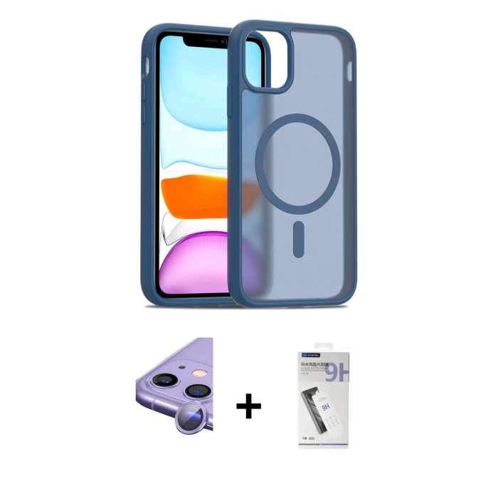 MARSİLYAN™- iPhone 11 Kılıf Siluet Minimal Prime - Şeffaf Uv Polymer Nano Ekran Koruyucu + Raze Metal Kamera Lens - MR